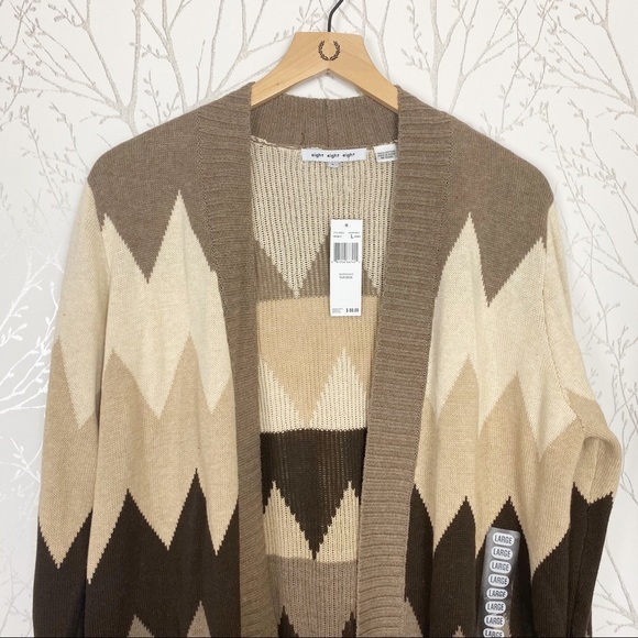 EIGHT EIGHT EIGHT Long Sleeve Cotton Open Front Chevron Cardigan NWT Large - Picture 5 of 10
